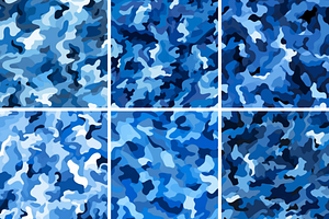 Blue Camouflage Seamless Patterns