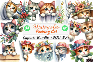 Watercolor Peeking Cat PNG Clipart, an Illustration by DreamCafeArt