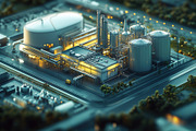 Aerial view of a modern industrial facility at night, featuring large storage t, an Industrial Photo by Textures & Backgrounds (Thumbnail 1 of 2)
