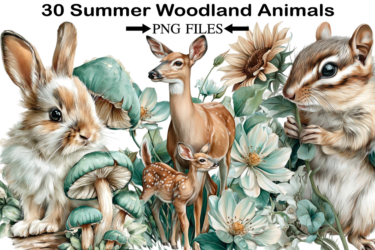 Summer Woodland Animals Clipart, an Illustration by Black Bird Studio (Photo 1 of 5)