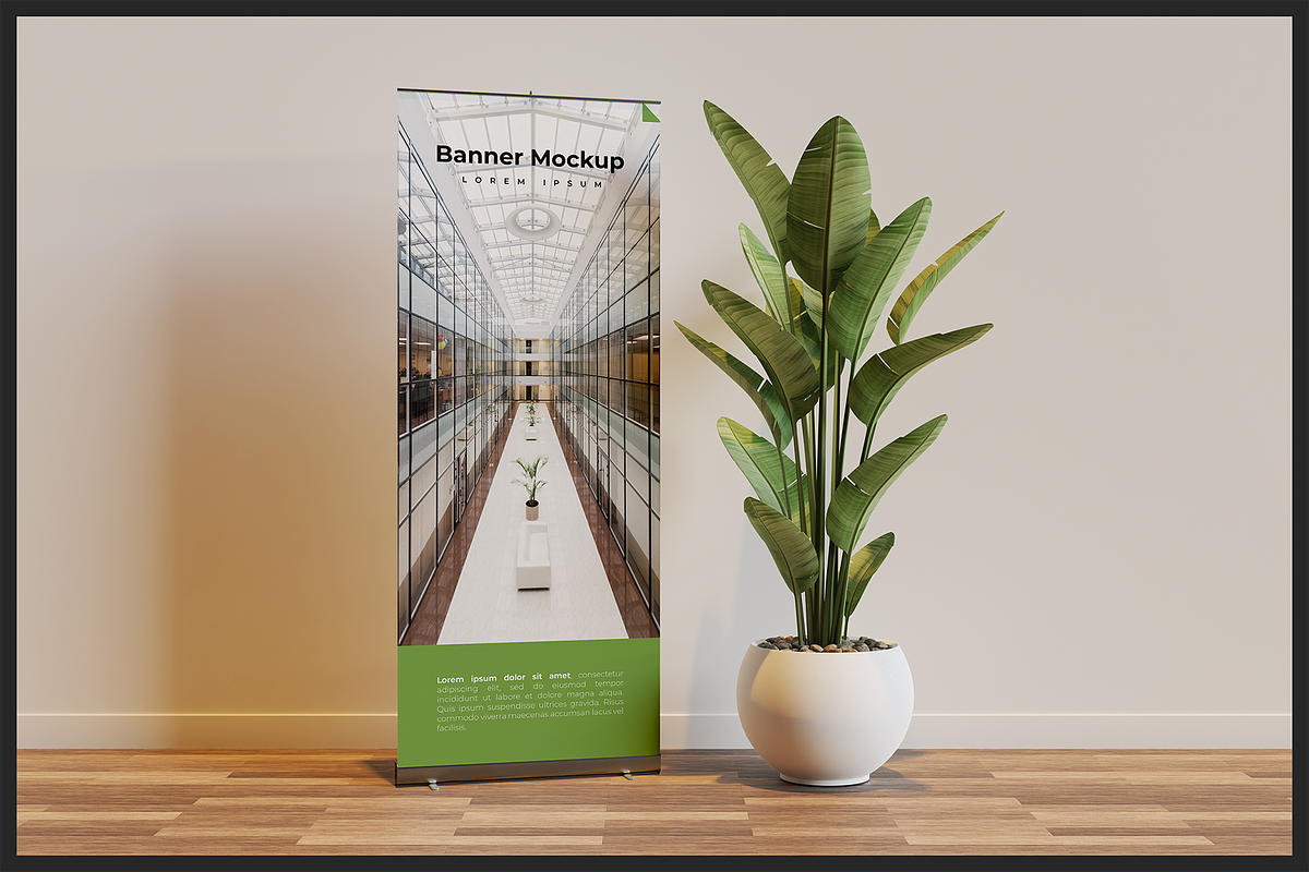 Indoor Roll-Up Banner Mockup, an Advertising Mockup by Muhazdinata (Photo 3 of 10)