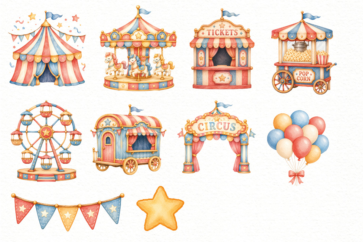 Watercolor Circus Animals Clipart, an Animal Illustration by Villa 11 Estudio (Photo 4 of 6)