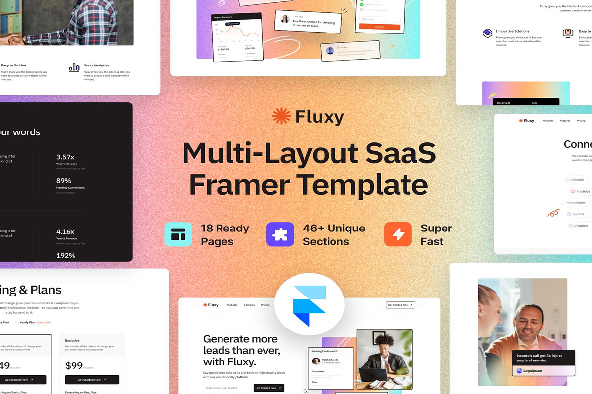 Fluxy Multi layout Framer, a Landing Page Template by Lumina_ui_ux202 (Photo 1 of 6)