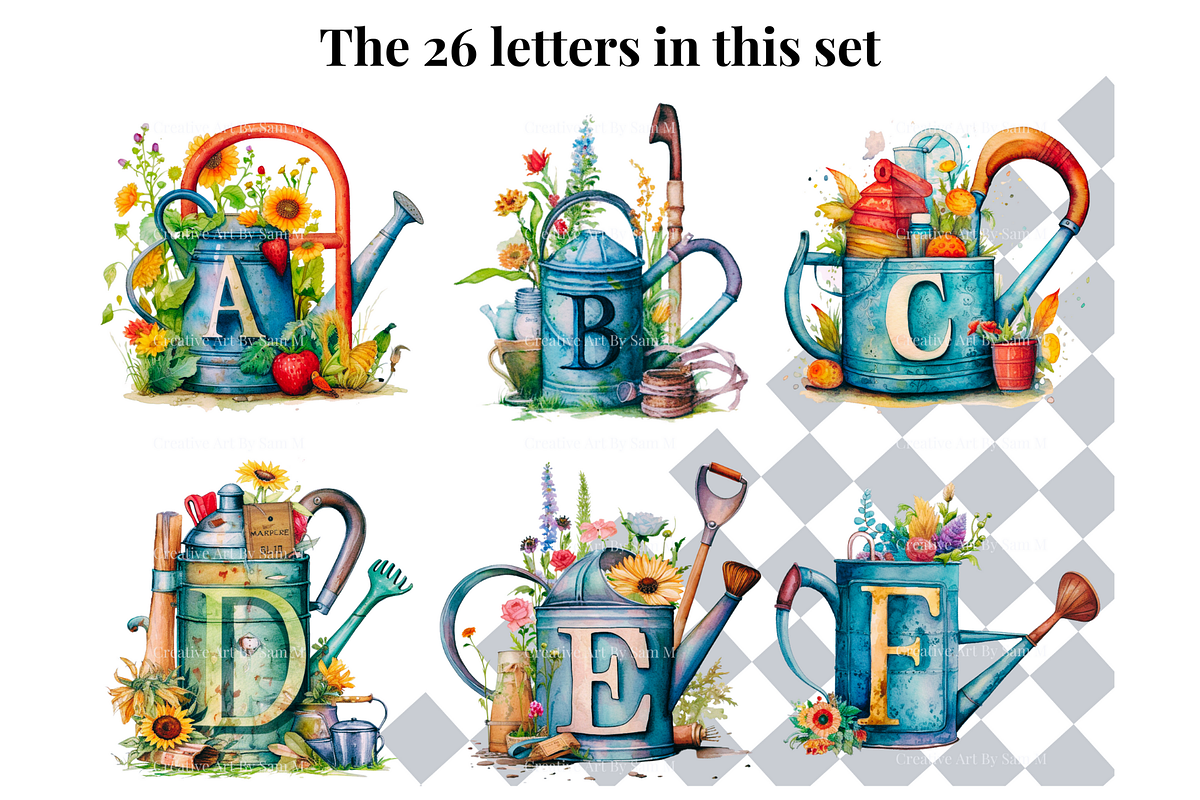 Garden Watering Can Alphabet Letters, a Decorative Illustration by Creative Art By SamM (Photo 3 of 10)