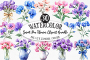 Sweet Pea Flower Clipart Bundle, an Illustration by Designking (Thumbnail 1 of 5)