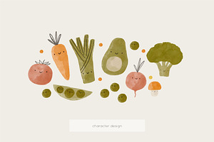 Cute Cartoon Watercolor Vegetables