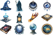Watercolor Nocturne Wizard Clipart, an Illustration by Craft Nest (Thumbnail 3 of 5)