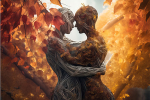 Tree Shape Couple Embrace Nature