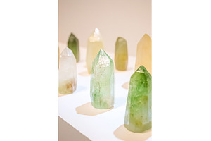 Colorful crystal points on display, a Beauty & Fashion Photo by Lermont51