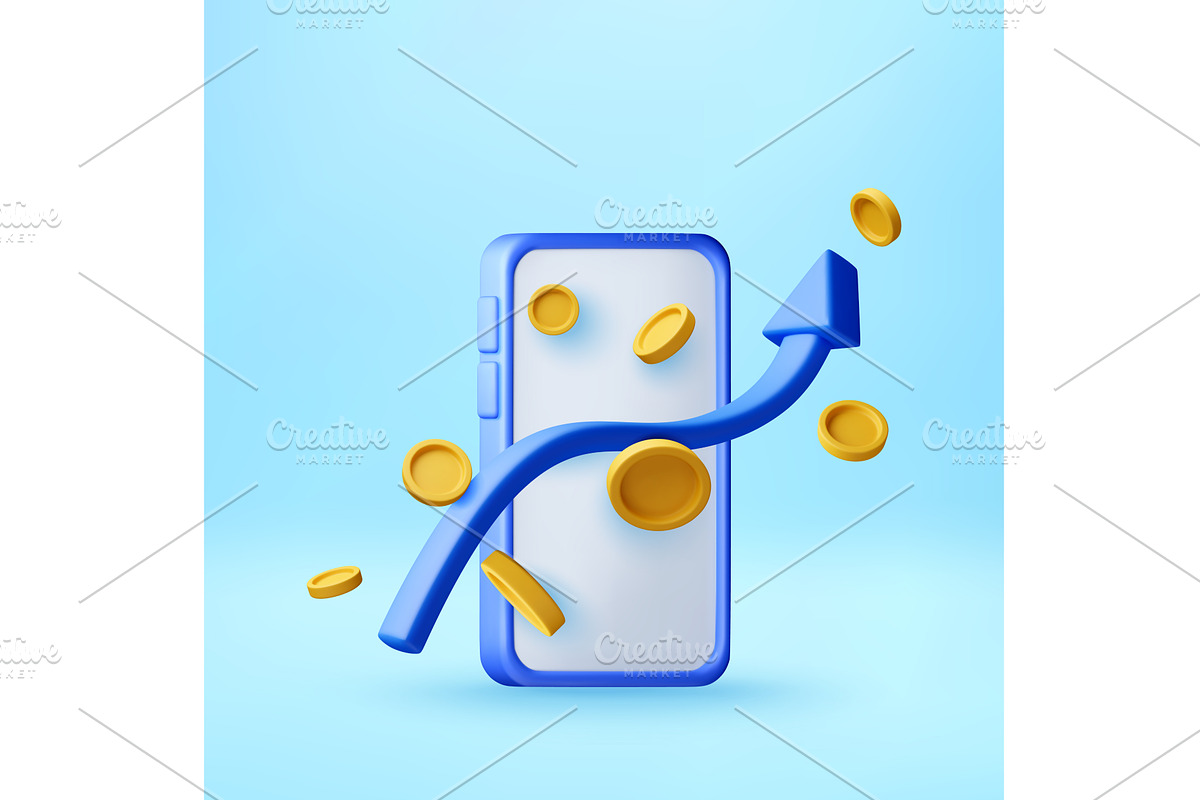 3D Mobile phone with coins and a, a Finance Illustration by Abscent
