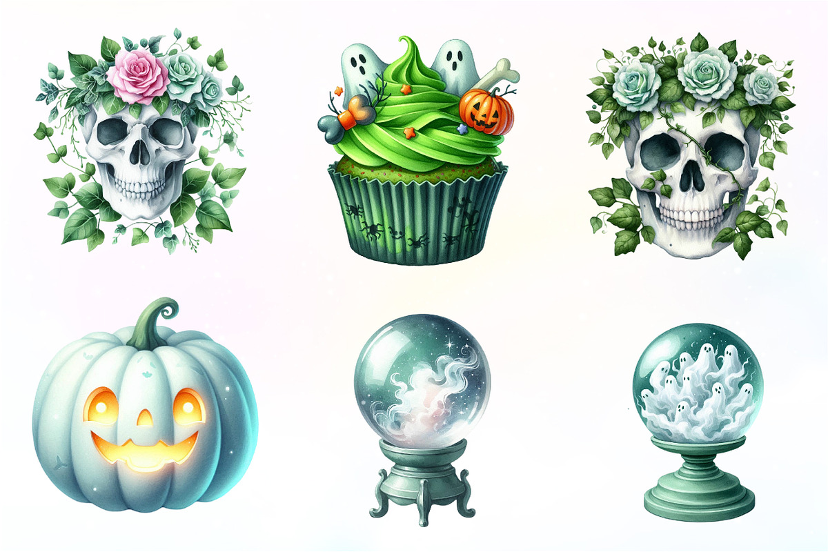Green & White Halloween Clipart, an Illustration by CreationArt (Photo 2 of 9)