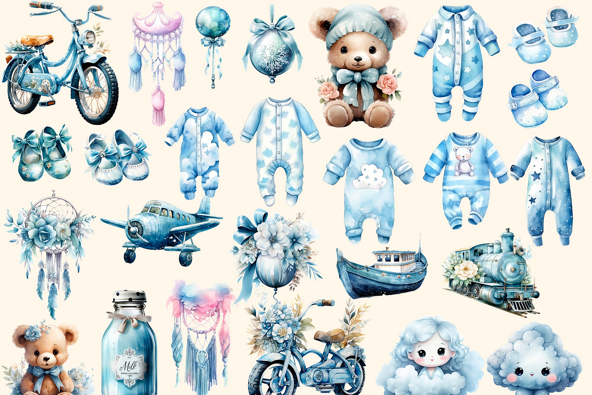Blue dreams, Boho watercolor clipart, an Illustration by Hello My Print (Photo 8 of 10)
