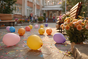 Colorful balloons and flowers decorate a festive outdoor gathering in the after, a Photo by AlyaAnd