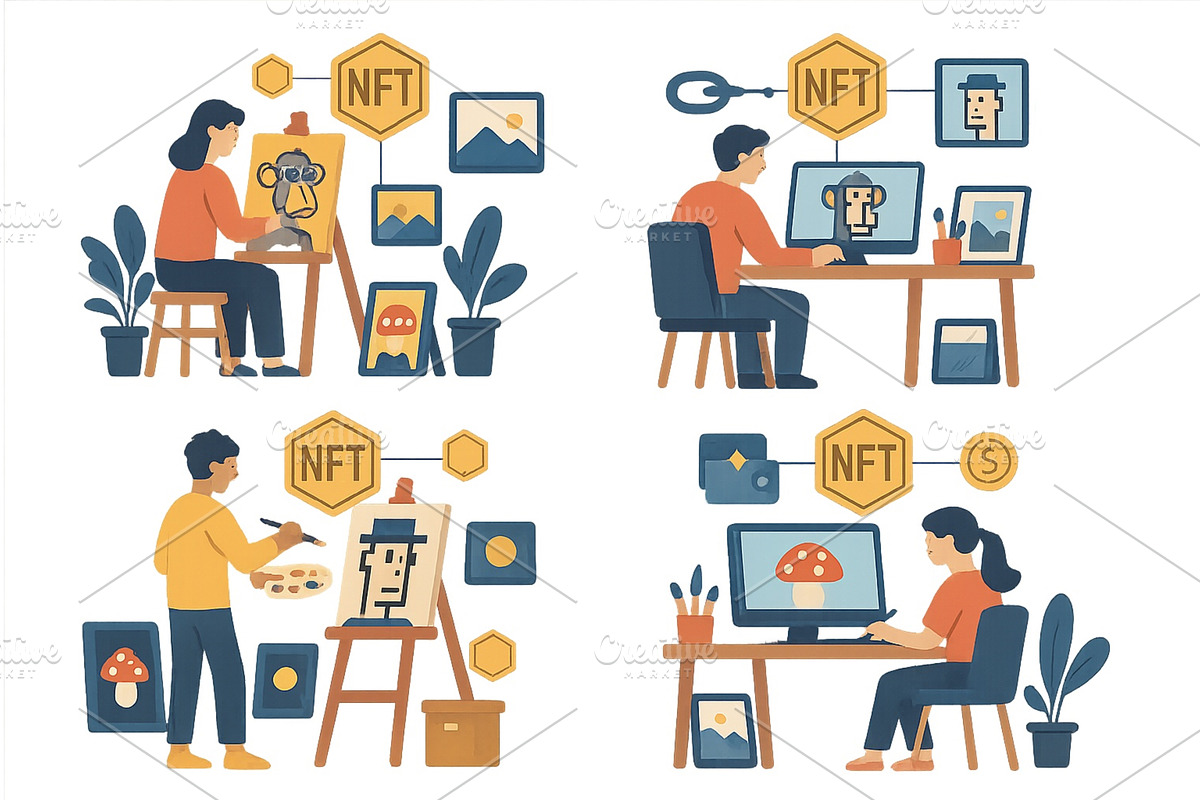 Digital artists creating diverse, a Technology Illustration by ZinetroN