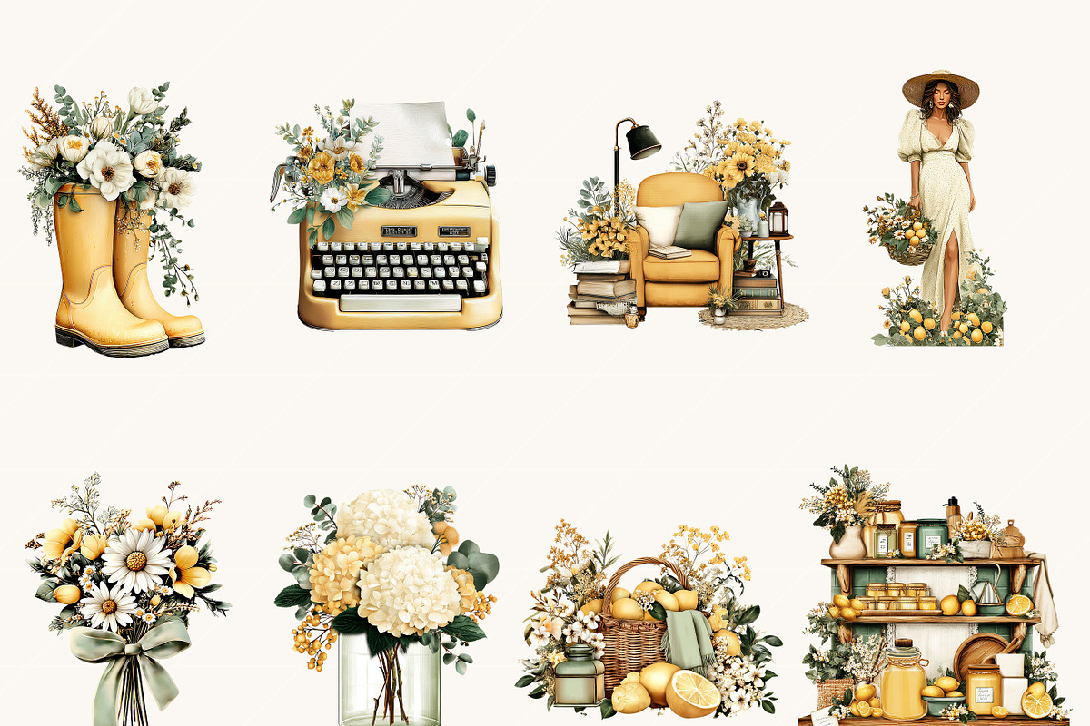 Watercolor Lemon Cottage core, an Object Illustration by BusyDaydesign