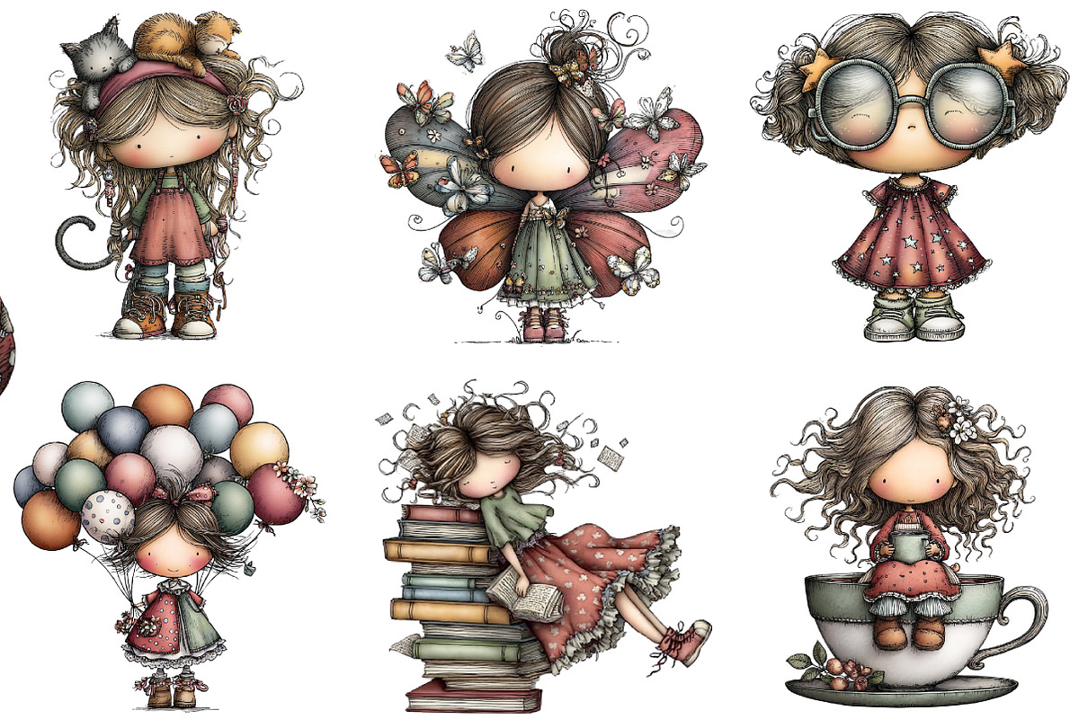 Whimsical Girl Clipart, an Illustration by DreamArtGraphic (Photo 2 of 5)
