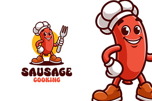 Sausage Cooking Retro Vintage Mascot, a Branding & Logo Template by Gumrega Studio