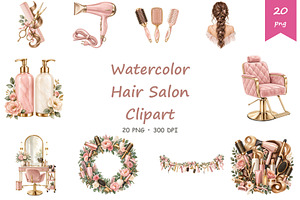Watercolor Hair Salon Clipart, a Decorative Illustration by BerryPieArt