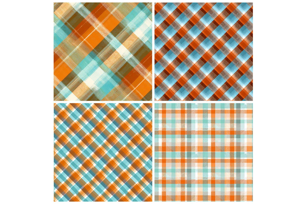 Orange and Aqua Blue Plaid Patterns, a Texture Illustration by DreamPrint404 (Photo 3 of 4)
