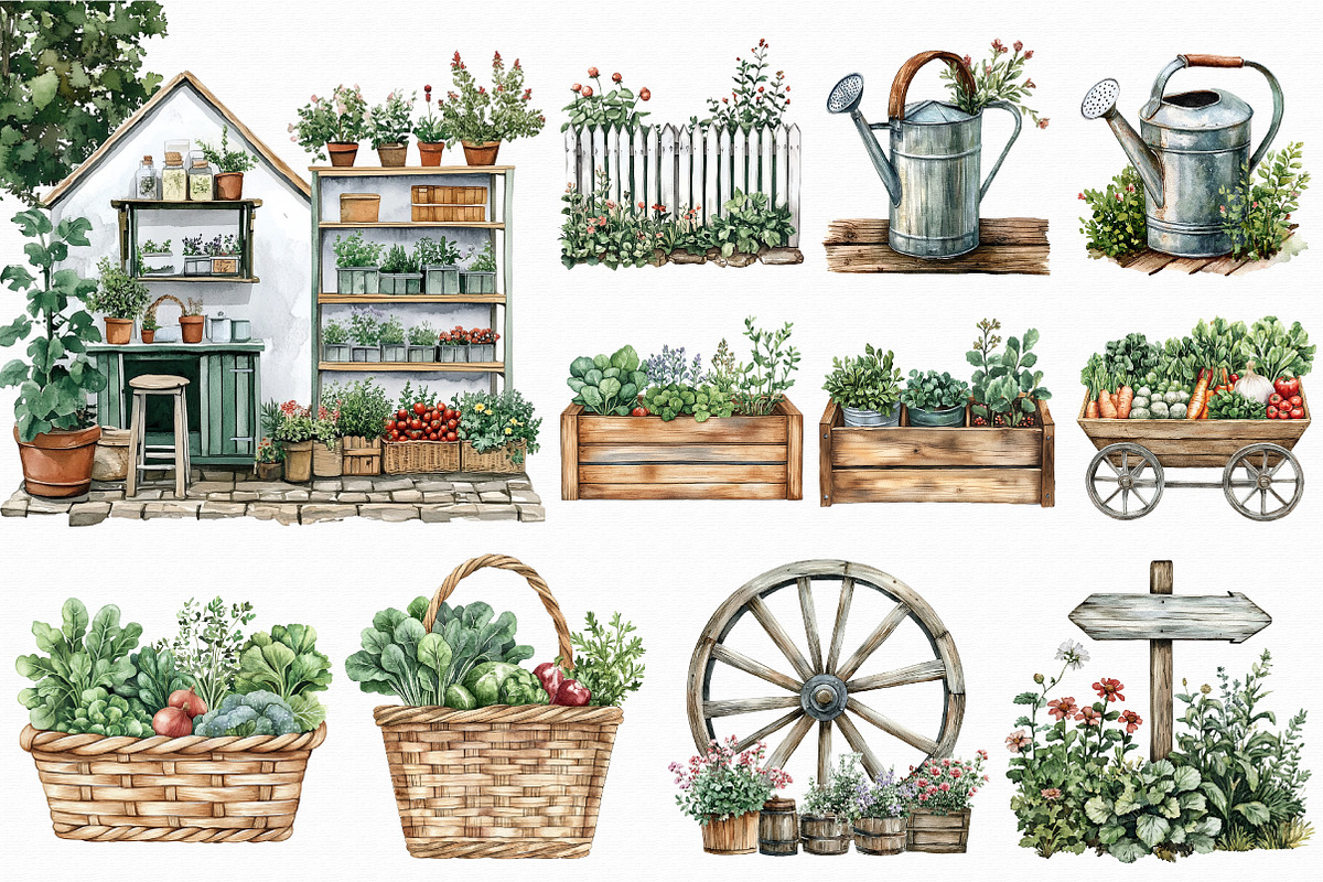 Watercolor Gardening House Clipart, an Illustration by Libby Wishes (Photo 2 of 6)