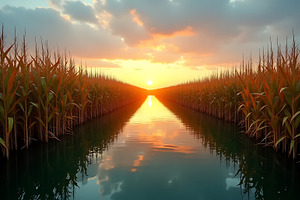Golden sunset reflecting in a waterw, a Background Photo by Artonix