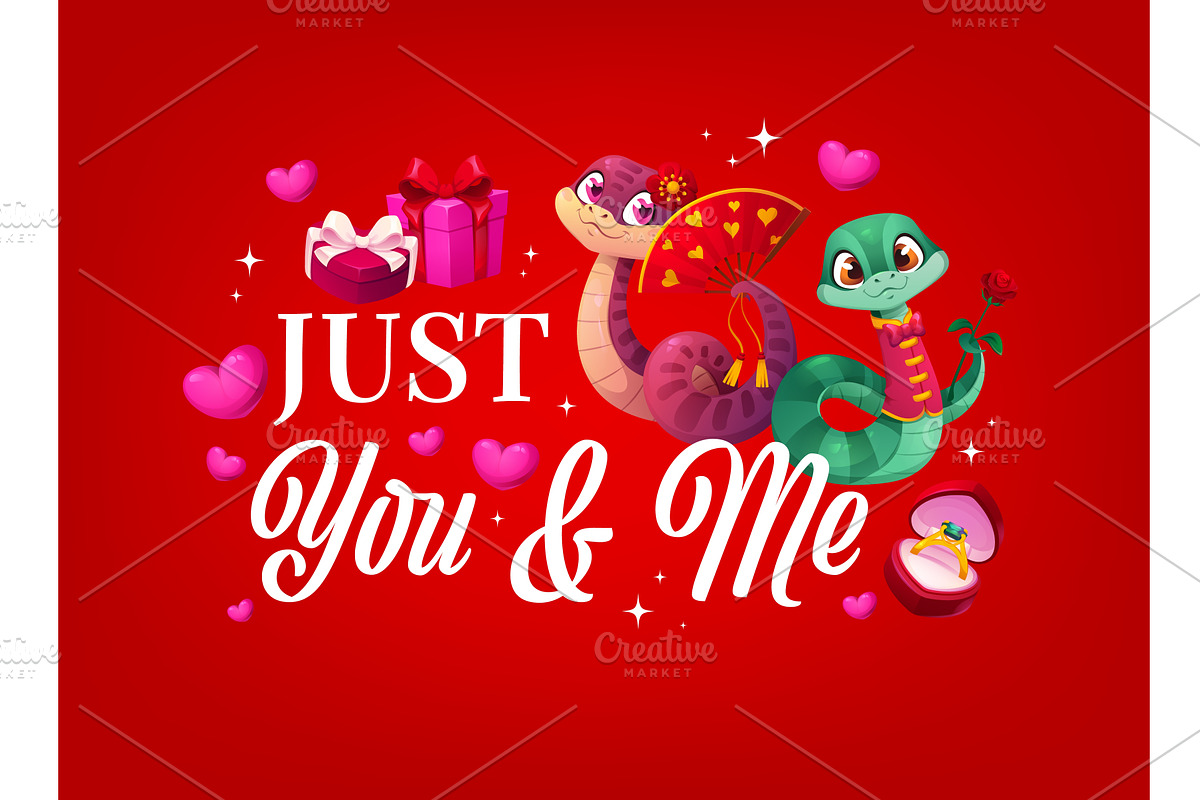 Valentine Day cute snakes, a Seasonal Illustration by Buch&Bee