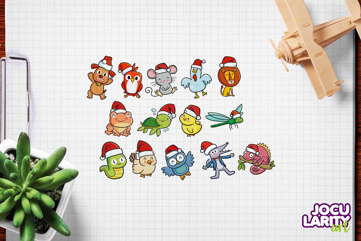 Cute Christmas Animal Cartoon Vector, an Animal Illustration by Jocularity Art (Photo 2 of 3)