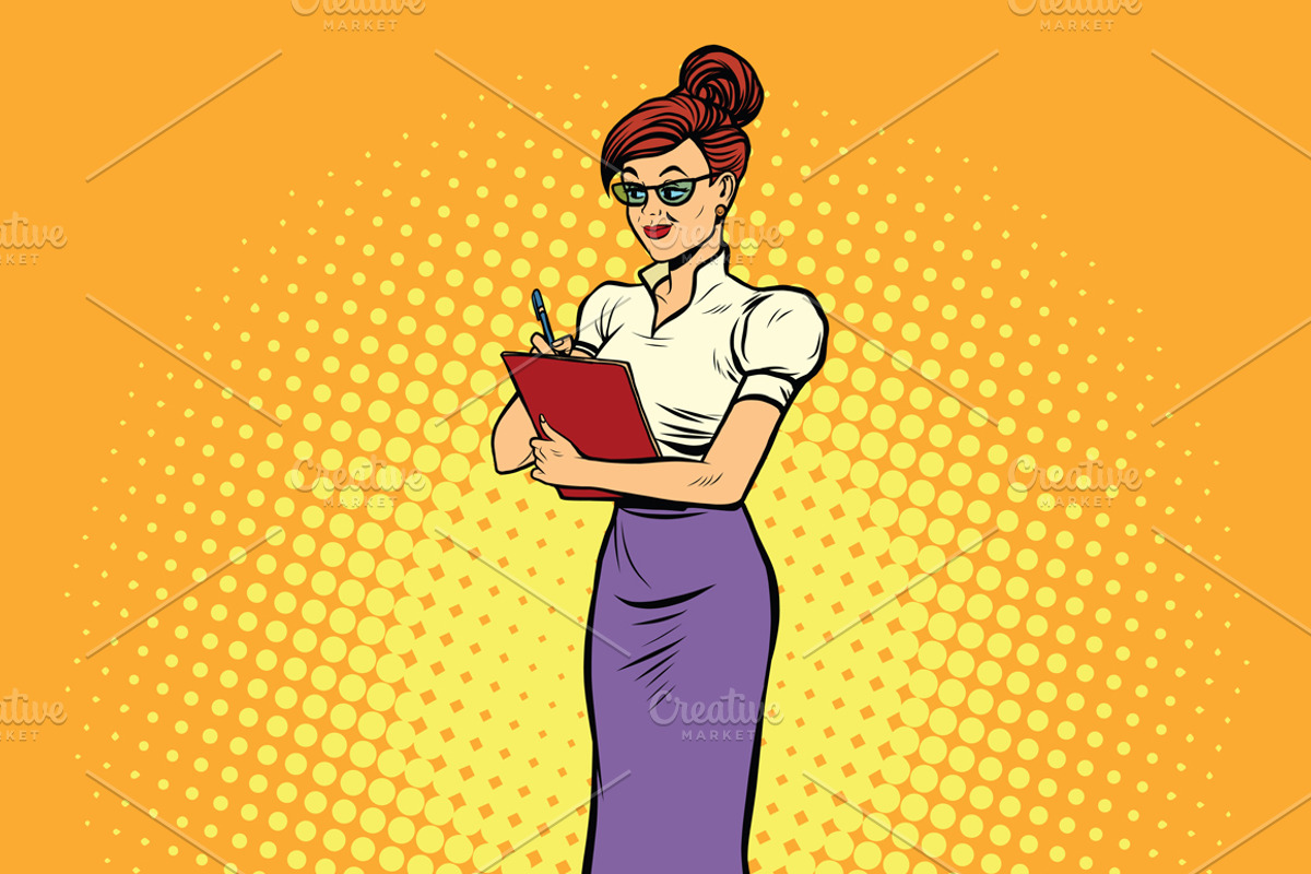 Young woman Secretary writes, a Person Illustration by studiostoks
