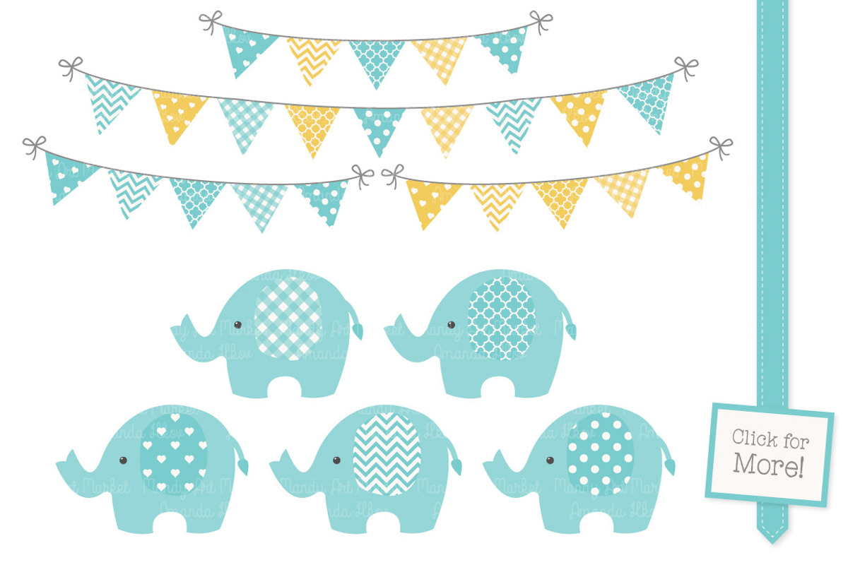 Aqua & Yellow Elephants & Patterns, an Illustration by Amanda Ilkov (Photo 2 of 3)