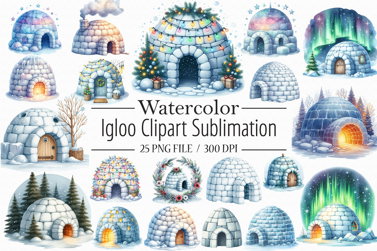 Watercolor Igloo Clipart, a Graphic by Libby Wishes (Photo 1 of 5)