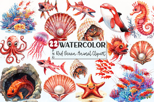 Red Ocean Animals Sublimation, an Illustration by Rose Art