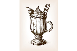 milkshake glass with cream vector, a Food Illustration by AlexArt