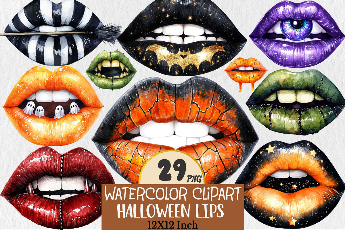 Watercolor Halloween Lips Clipart, an Illustration by Rose Art (Photo 1 of 5)