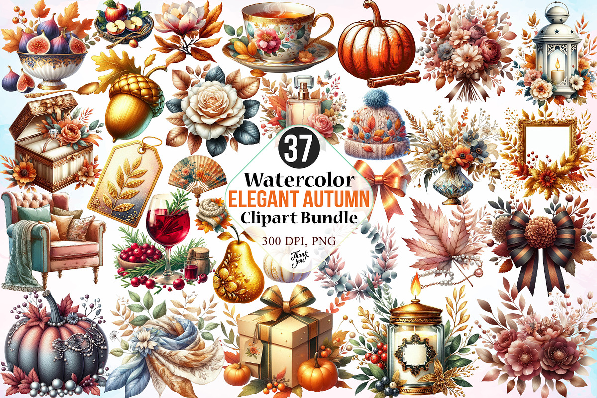 Watercolor Elegant Autumn Clipart, a Seasonal Illustration by Canvas Craft (Photo 1 of 8)