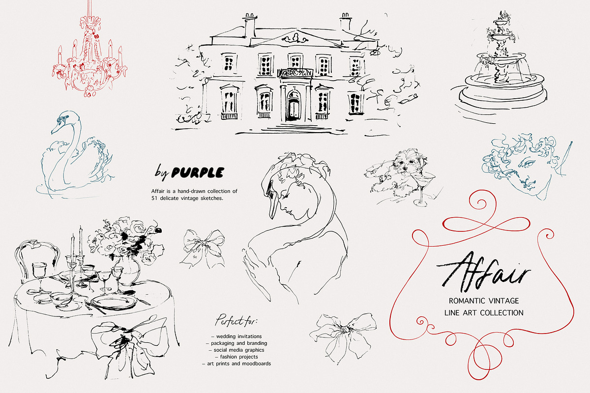 Affair: Romantic Vintage Line Art, a Decorative Illustration by Purple (Photo 1 of 13)