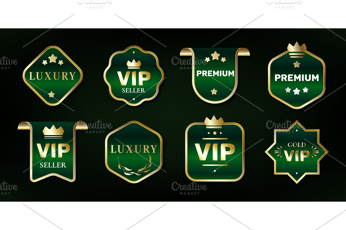 Premium green gold ribbon labels, an Illustration by art PVP - market