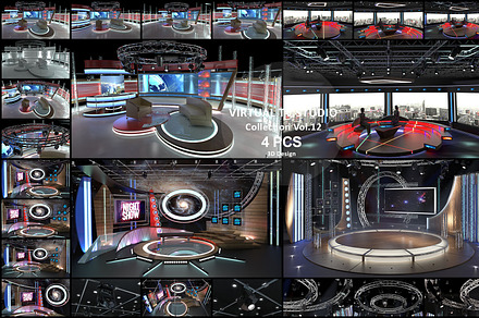 TV Studio Collection 12 - 4 PCS, a Scene 3D Model by akerStudio