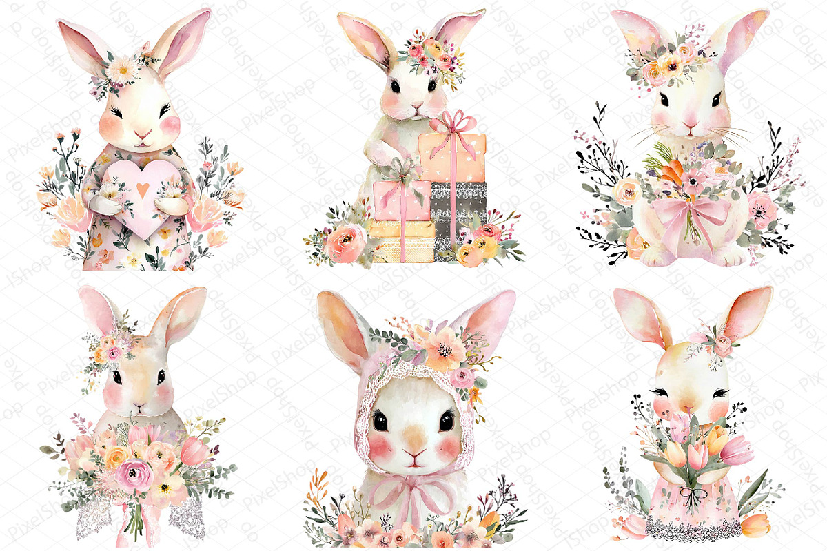 Cute Rabbit Easter Coquette Clipart, an Illustration by DreamPrint404 (Photo 3 of 6)