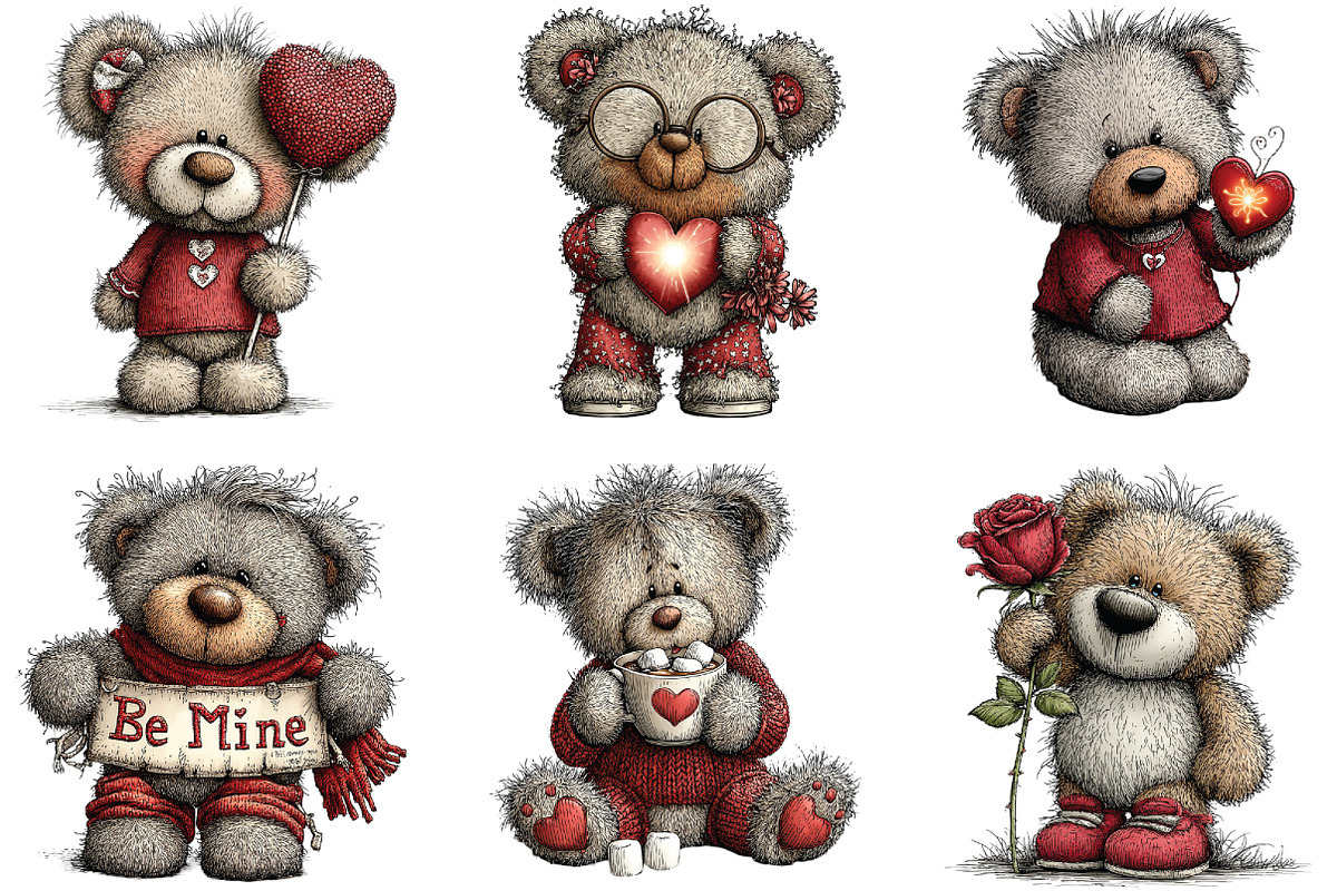Valentine's Teddy Bear Clipart, an Illustration by CraftArtStudio (Photo 2 of 6)