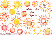 Watercolor Sun Clipart, an Illustration by PassionPNGcreation (Thumbnail 1 of 4)