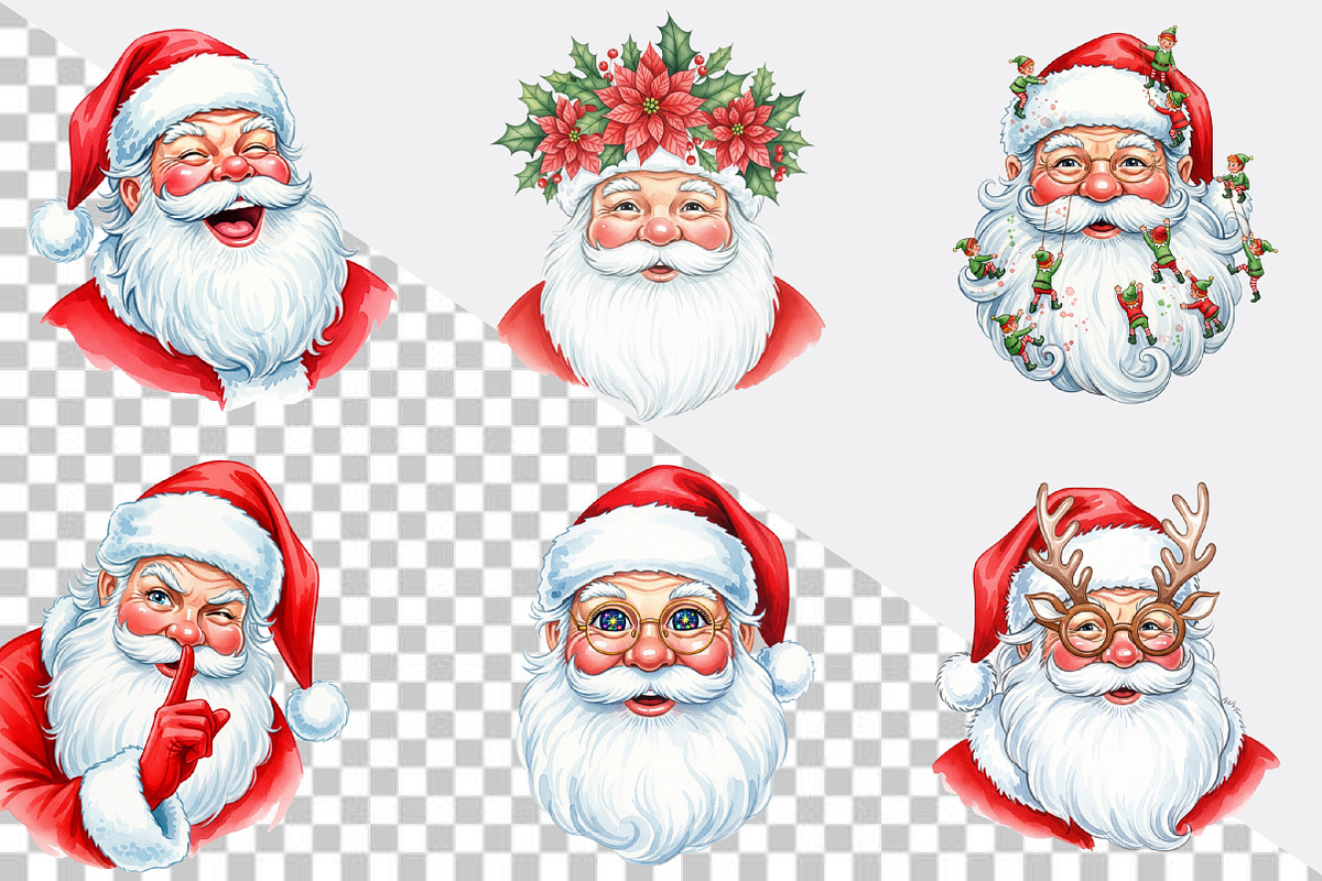Watercolor Jolly Santa Faces Clipart, an Illustration by SVGArt (Photo 2 of 8)