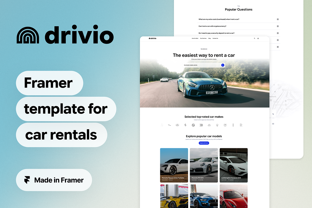 Drivio - car rental Framer template, a HTML Template by WhiteUI.Store (Photo 1 of 6)
