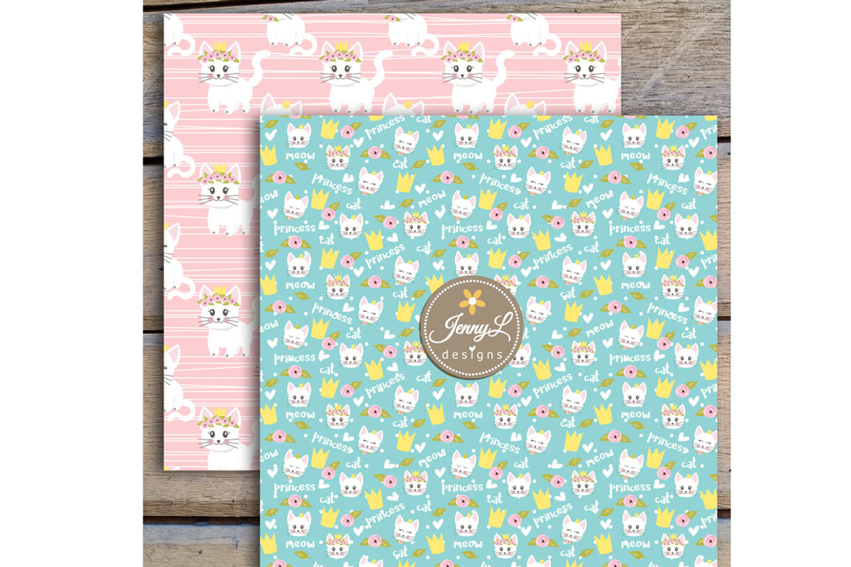 Princess Cat Digital Paper Clipart, a Pattern Graphic by JennyL Designs (Photo 6 of 7)