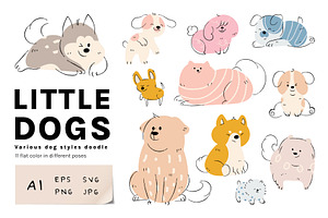Cute dog breeds vector set