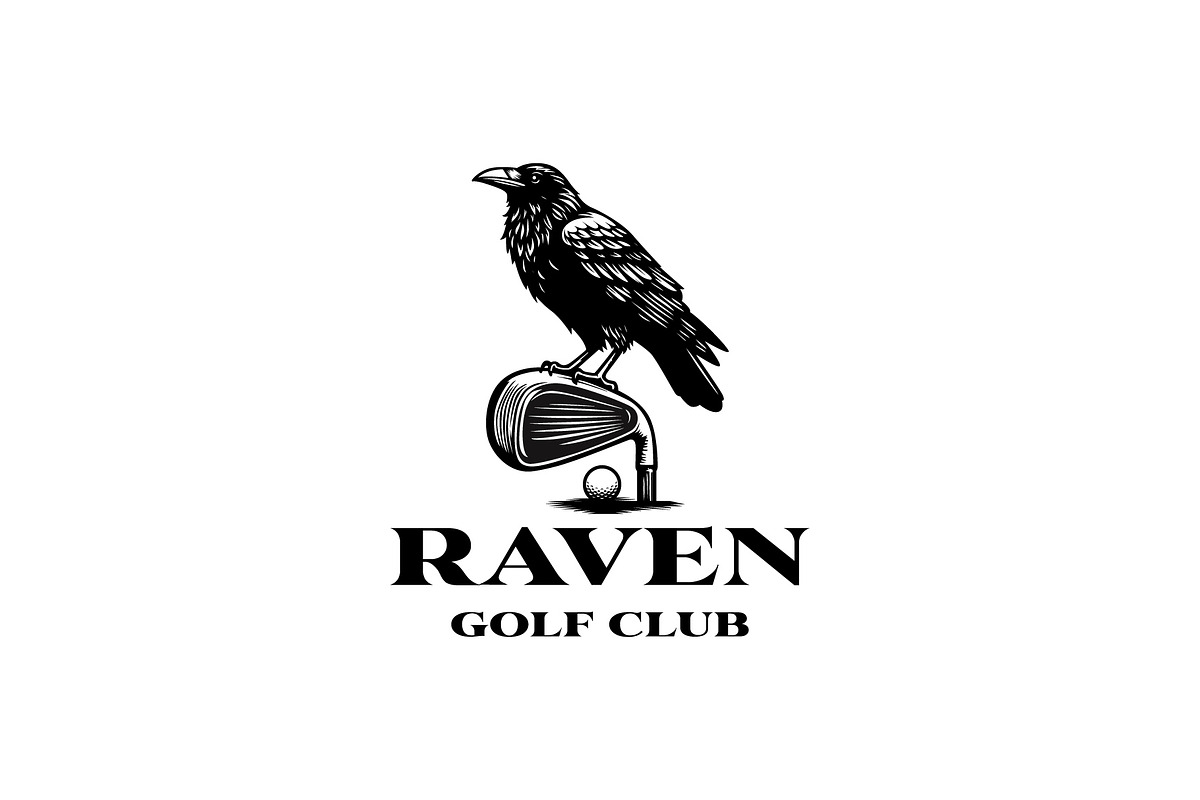 raven crow perch on golf stick Logo, a Branding & Logo Template by funpixel