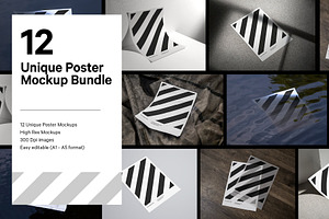 12x Paper Poster Mockup Bundle