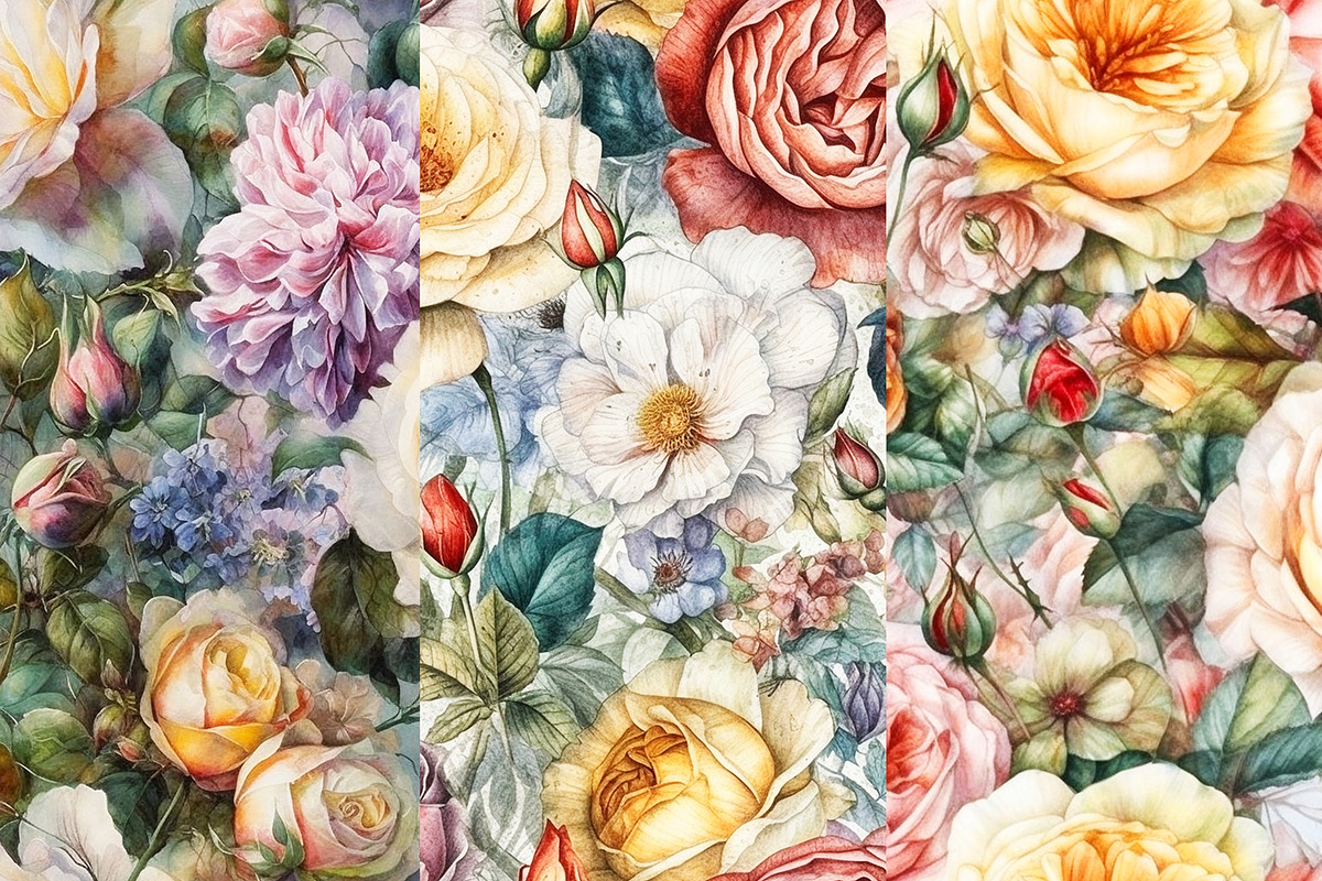 Vintage Flowers Digital Papers, a Pattern Graphic by BonaDesigns (Photo 2 of 5)