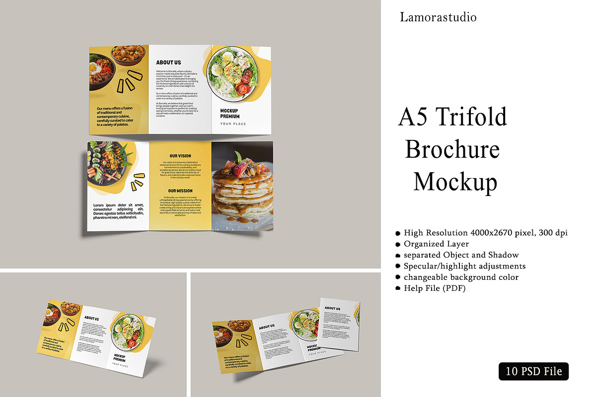 A5 Trifold Brochure Mockup, a Brochure Template by lamorastudio (Photo 1 of 11)
