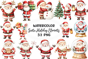 Cute Santa & Holiday Elements Clipar, an Illustration by CraftArtStudio