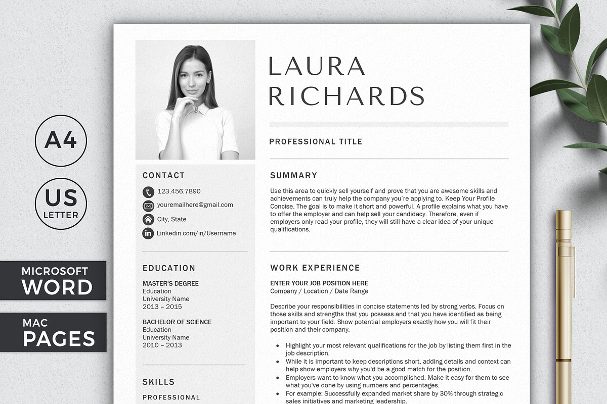 Resume Template CV + Cover Letter, a Resume Template by Klamp Studio (Photo 1 of 7)